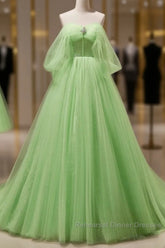 Green Tulle Beading Off Shoulder Sparkle Semi Formal Prom Dress